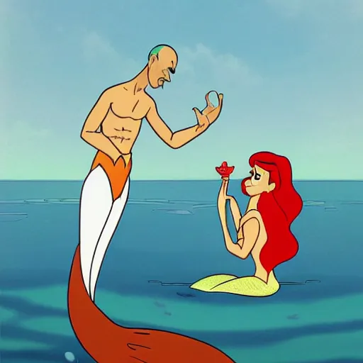 Image similar to ghandi as the little mermaid, cartoon, disney