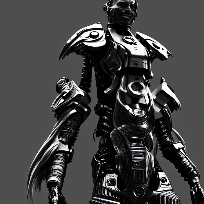 Prompt: a character in an spaceship by nihei tsutomu, dramatic black and white, obsidian dark black armor, highly detailed, 3 d render, vray, octane, realistic lighting