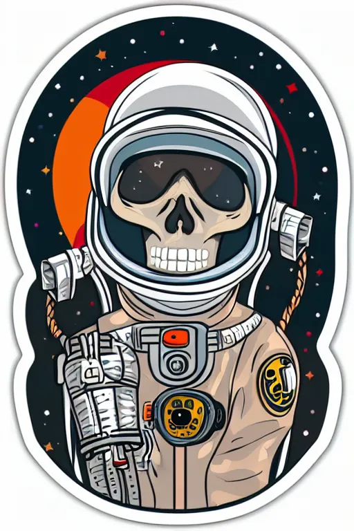 Image similar to A portrait of a skeleton as an astronaut, sticker, colorful, illustration, highly detailed, smooth and clean vector curves, no jagged lines, vector art, smooth