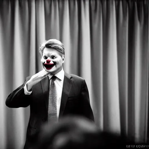 Image similar to fbi director Christopher wray as a clown, photo 55mm, f/1.3