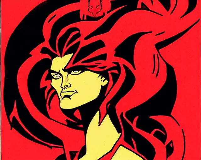 Image similar to red phoenix portrait by mike mignola and alex gray, 2 d illustration h 9 6 0