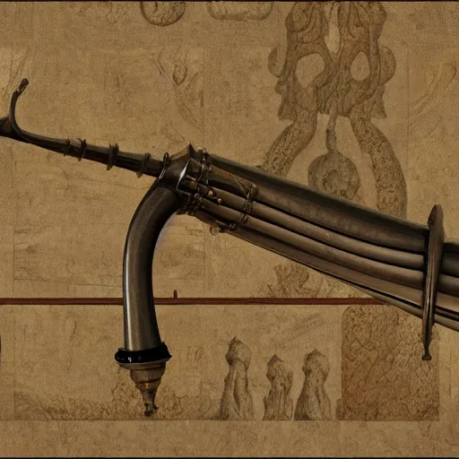 Image similar to a 3 d render of a medieval blowing horn, winding horn, animal horn, higly detailed, mystic, artwork