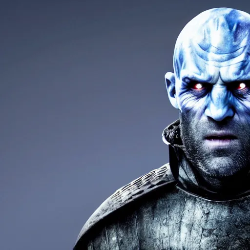 Prompt: medieval fantasy head and shoulders portrait from game of thrones of jason statham as a white walker ice giant, photo by philip - daniel ducasse and yasuhiro wakabayashi and jody rogac and roger deakins