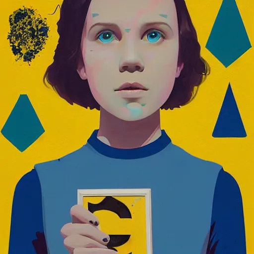 Image similar to Millie Bobby Brown as 11 by Sachin Teng , dark vibes, Organic Painting , Matte Painting, geometric shapes, hard edges, graffiti, street art:2 by Pixar (2009):4