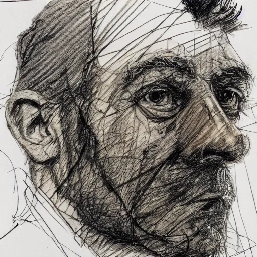 Image similar to a realistic yet scraggly portrait sketch of the side profile of a stern and sophisticated kramer, trending on artstation, intricate details, in the style of frank auerbach, in the style of sergio aragones, in the style of martin ansin, in the style of david aja, in the style of mattias adolfsson