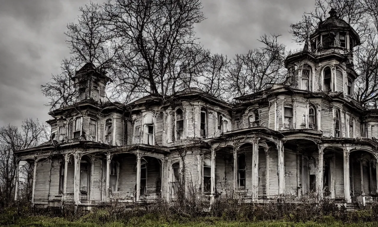 Prompt: Gloomy abandoned victorian house