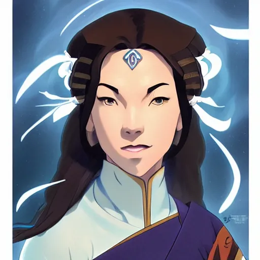 Image similar to Portrait of Avatar Korra wearing a traditional Japanese kimono, Legend of Korra, Avatar the Last Airbender, intricate, elegant, highly detailed, digital painting, artstation, concept art, smooth, sharp focus, illustration, art by artgerm and greg rutkowski and alphonse mucha and andrei riabovitchev