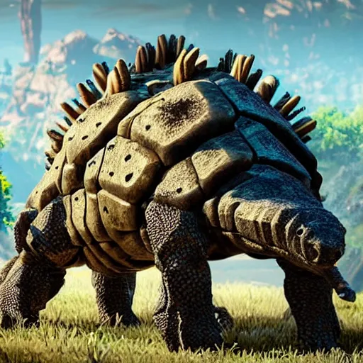 Prompt: cybernetic ankylosaurus from horizon zero dawn