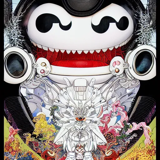 Image similar to portrait of crazy marshmello, symmetrical, by yoichi hatakenaka, masamune shirow, josan gonzales and dan mumford, ayami kojima, takato yamamoto, barclay shaw, karol bak, yukito kishiro