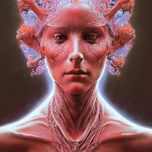 Image similar to A stunning portrait of a goddess, her body made of flames, by Wayne Barlowe, 8K UHD, intricate, fantasy, Trending on artstation.