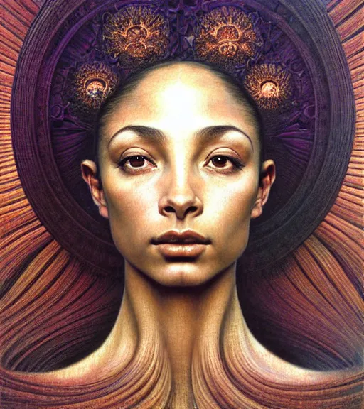 Image similar to detailed realistic beautiful young sade adu face portrait by jean delville, gustave dore and marco mazzoni, art nouveau, symbolist, visionary, gothic, pre - raphaelite. horizontal symmetry by zdzisław beksinski, iris van herpen, raymond swanland and alphonse mucha. highly detailed, hyper - real, beautiful, fractal baroque