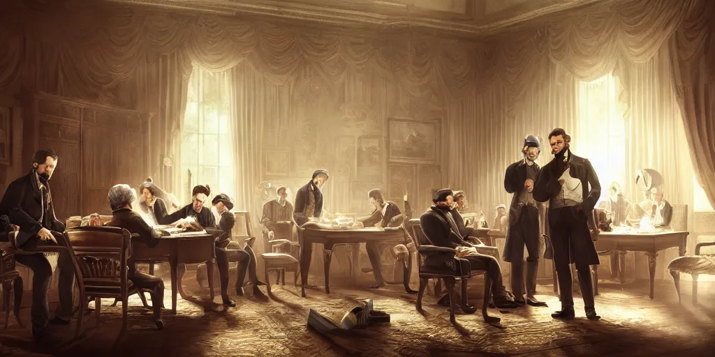 Image similar to five score years ago, a great american, in whose symbolic shadow we stand today, signed the emancipation proclamation. ultrafine colored illustration, hyperrealistic, cinematic atmosphere, intricate linework, sharp focus, octopath traveler, final fantasy, unreal engine highly rendered, global illumination, radiant light, intricate environment