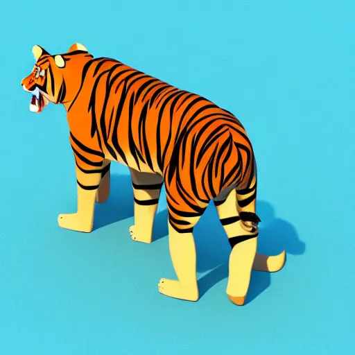 Image similar to A low polygon render of a tiger, on a white background, isometric 3d,