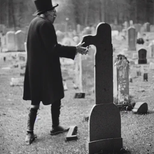 Prompt: an old man shaking hands with a robot in a graveyard, liminal, gothic, eerie, intricate, detailed, award winning photograph, cinestill 8 0 0 t,