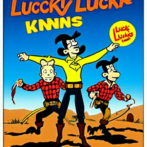 Prompt: lucky luke, killing, tintin, in the style of morris and rene goscinny