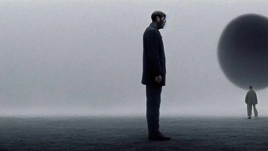 Image similar to the giant doubt, film still from the movie directed by Denis Villeneuve with art direction by Zdzisław Beksiński, wide lens