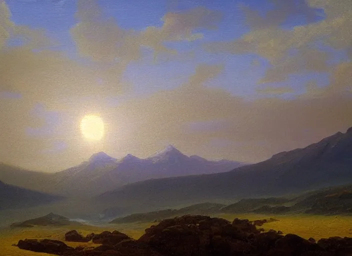 Image similar to mt. ruapehu, new zealand in the style of hudson river school of art, oil on canvas