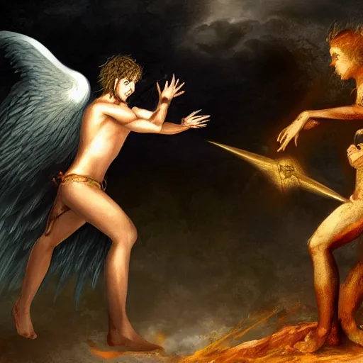 Prompt: an angel and a daemon is fighting