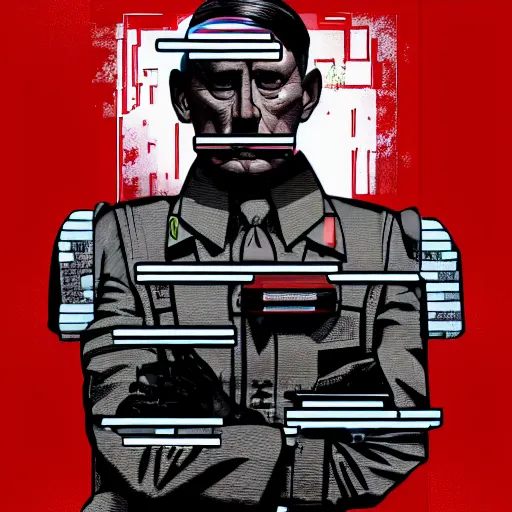 Image similar to cyberpunk adolf hitler as the leader of a futuristic communist nation, cybernetics, sharp lines, digital, artstation, colored in