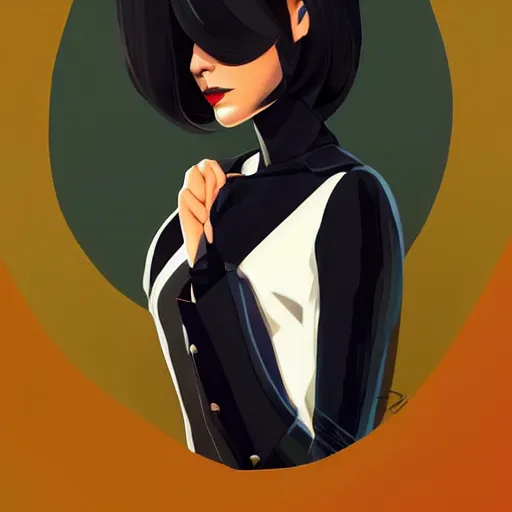 Prompt: beautiful slim cruel business girl in tuxedo with black bob hair, elegant, 2d, ultra highly detailed, digital painting, smooth, sharp focus, artstation, trending on artstation, art by Ilya Kuvshinov