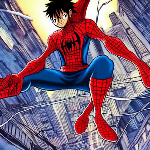 Prompt: Luffy as spiderman