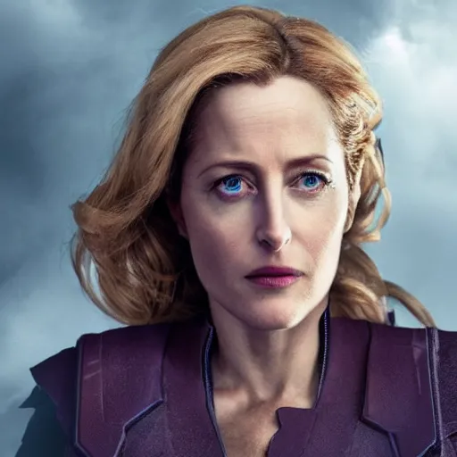Prompt: Gillian Anderson as a lighting powered war mage, realistic, detailed, 4k