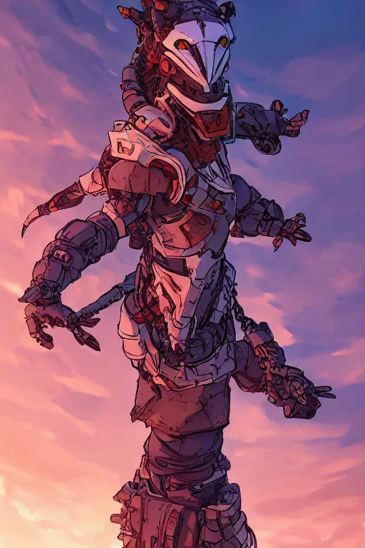 Image similar to combination suit armor aloy horizon forbidden west horizon zero dawn robot ninja mask helmet backpack tribal, art gta 5 comics, official fanart behance hd artstation by jesper ejsing, by rhads, makoto shinkai and lois van baarle, ilya kuvshinov, ossdraws radiating a glowing aura cgi rtx 2 0 2 2