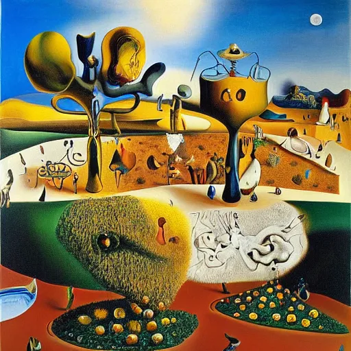 Image similar to the garden of unearthly delights, oil painting by Salvador Dali, high contrast, highly detailed, 4k