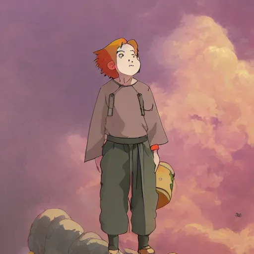 Prompt: Philosophical ginger boy twitch streamer in the style of Studio Ghibli, digital art , hyperdetailed , artstation , cgsociety , matt painting , concept art.