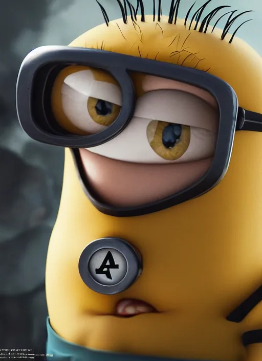 Image similar to fantasy portrait of saitama as minion from despicable me, au naturel, hyper detailed, digital art, trending in artstation, cinematic lighting, studio quality, smooth render, unreal engine 5 rendered, octane rendered, art style by klimt and nixeu and ian sprigger and wlop and krenz cushart and kim jung gi and greg rutkowski