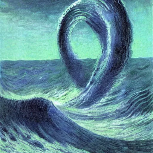 Prompt: water wave flow!!!!!!! alien!!! by karel thole and claude monet, oil on canvas