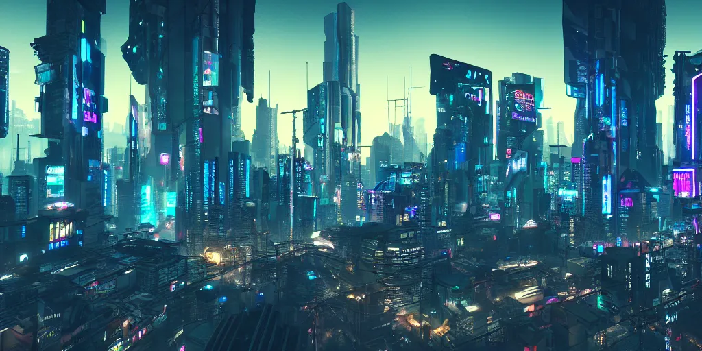 cyberpunk city, 4 k resolution, ultra wide angle,, Stable Diffusion