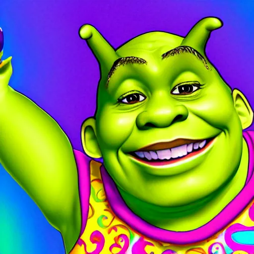 Prompt: shrek, lisa frank style