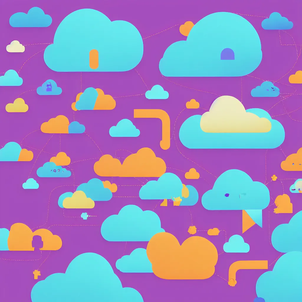 Image similar to a simple micro-service deployed to a public cloud, security, attack vector, trending on Artstation, painting by Jules Julien, Leslie David and Lisa Frank, muted colors with minimalism