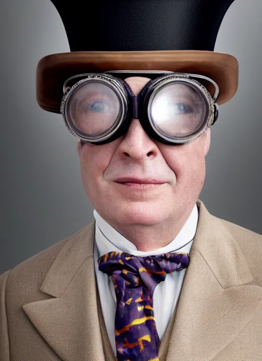 Prompt: closeup portrait of gary seven wearing a top hat and goggles, depth of field, zeiss lens, detailed, symmetrical, centered, fashion photoshoot, by Annie Leibovitz and Steve McCurry, David Lazar, Jimmy Nelsson, Breathtaking, 8k resolution, extremely detailed, beautiful, establishing shot, artistic, hyperrealistic, beautiful face, octane render