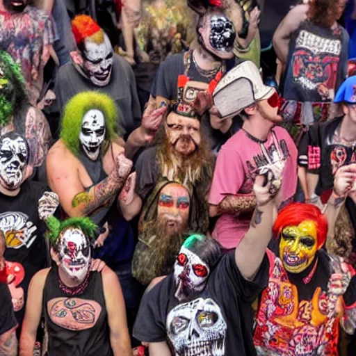 Prompt: juggalos invading a grateful dead concert, highly detailed facial expressions