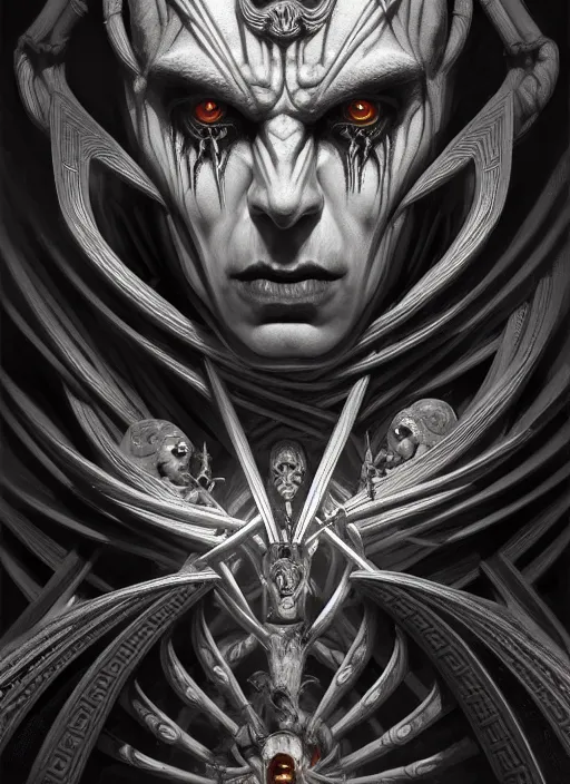 Image similar to symmetry!! portrait of grotesque hades, greek mythology, ancient greece, underworld, intricate, dark design, highly detailed, dark lighting, digital art, digital painting, artstation, sharp focus, illustration, art by artgerm and h r giger and greg rutkowski and alphonse mucha, 8 k