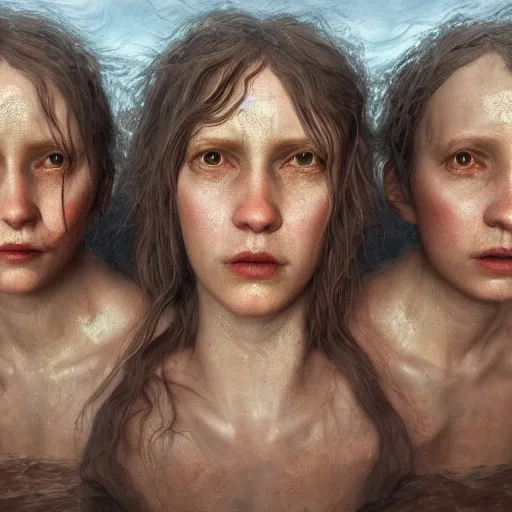 Image similar to a three headed sea hag, extremely detailed oil portrait, digital art, oil painting, unreal 5 render, digital art, octane render, beautiful composition, trending on artstation, award winning photograph, masterpiece