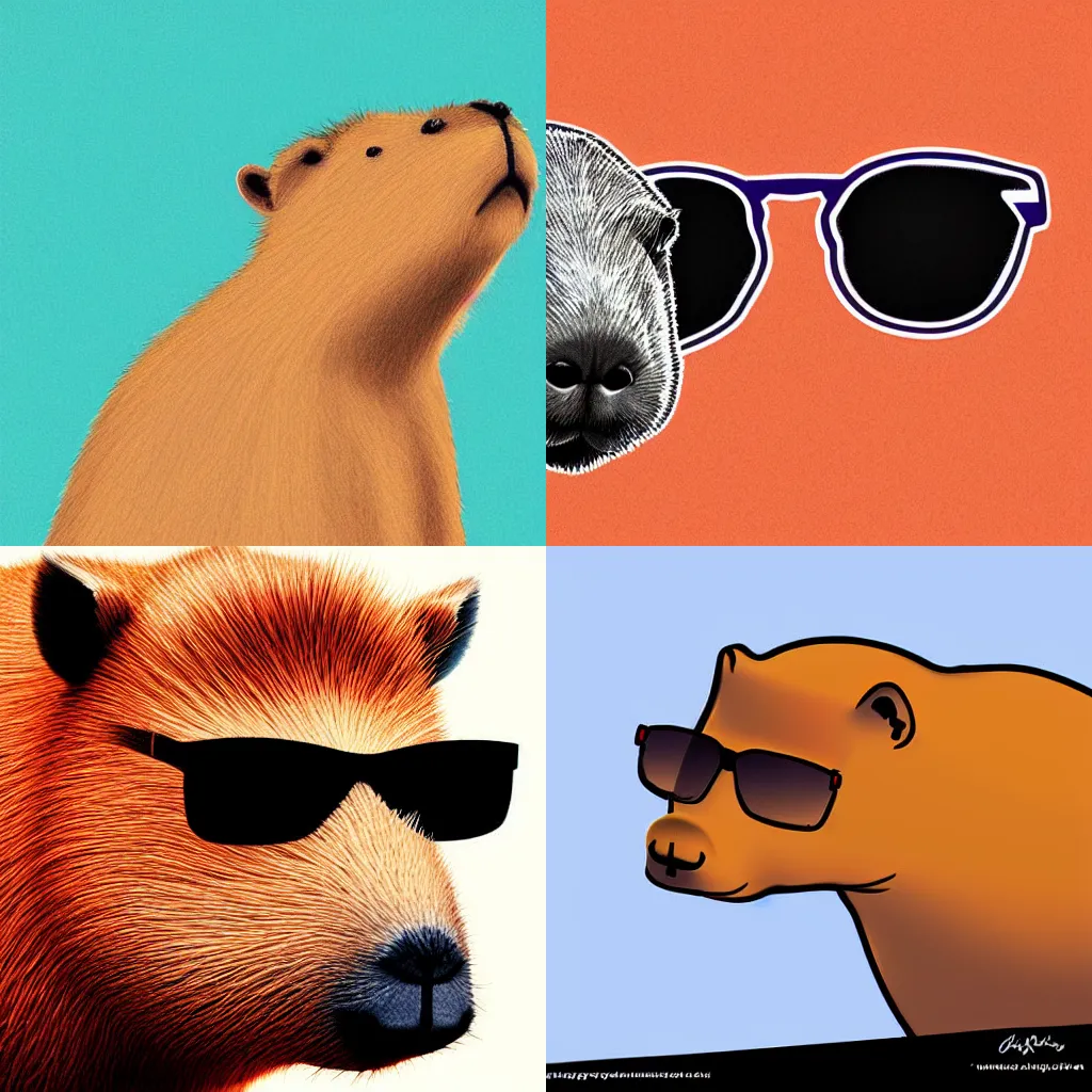 Prompt: Simple Digital Art Capybara with Sunglasses