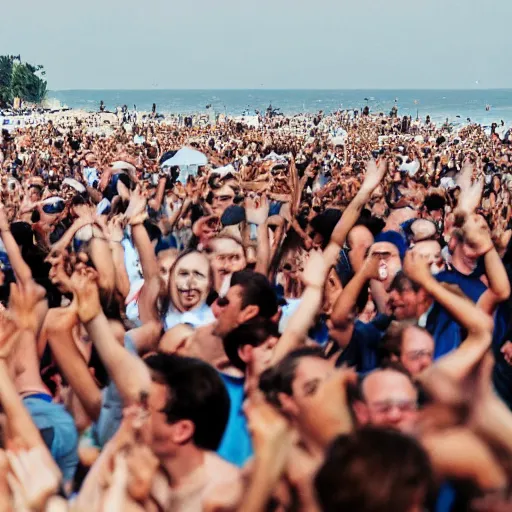 Prompt: a crowd of french people are applauding on the beach, trending on artstation