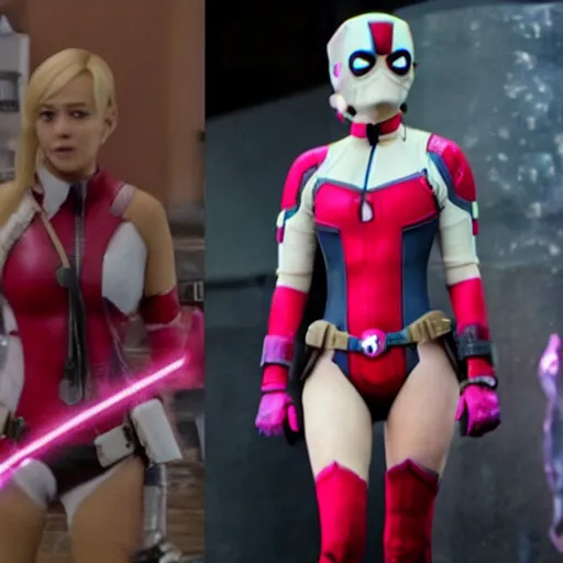 Image similar to A still of Shailene Woodley as Gwenpool in Deadpool 3 (2023)