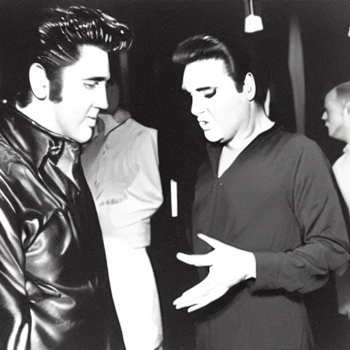 Prompt: elvis and gollum shaking hands