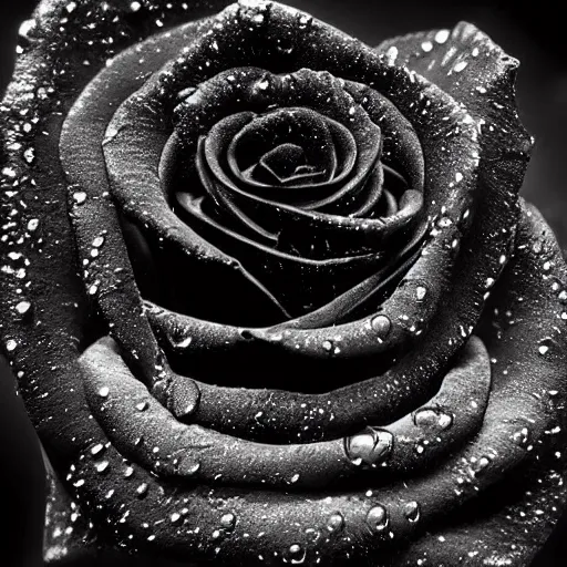 Image similar to award - winning macro of a beautiful black rose made of molten magma and nebulae on black background by harold davis, georgia o'keeffe and harold feinstein, highly detailed, hyper - realistic, inner glow, trending on deviantart, artstation and flickr, nasa space photography, national geographic