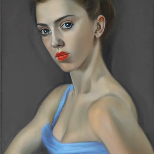 Image similar to a finished, detailed side view portrait painting of a very young italian woman resembling scarlett johansson and ana de armas, by sandro boticelli