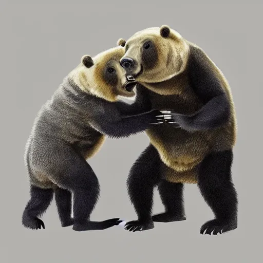 Prompt: “tardigrade and grizzly bear mobsters hugging”