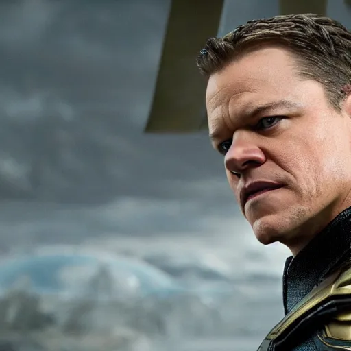 Image similar to film still of Matt Damon as Loki in Avengers Endgame