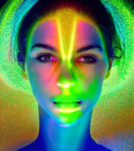 Image similar to lightpainting luminescent portrait, diffuse luminescent lightpainting, intricate wiccan rainbow lightpainting, elegant light, highly detailed zen prisms, lifelike, fully photorealistic, artstation, luminescent beautiful concept art, smoothened, sharp luminescent focus, sharp art by john collier, michael bosanko