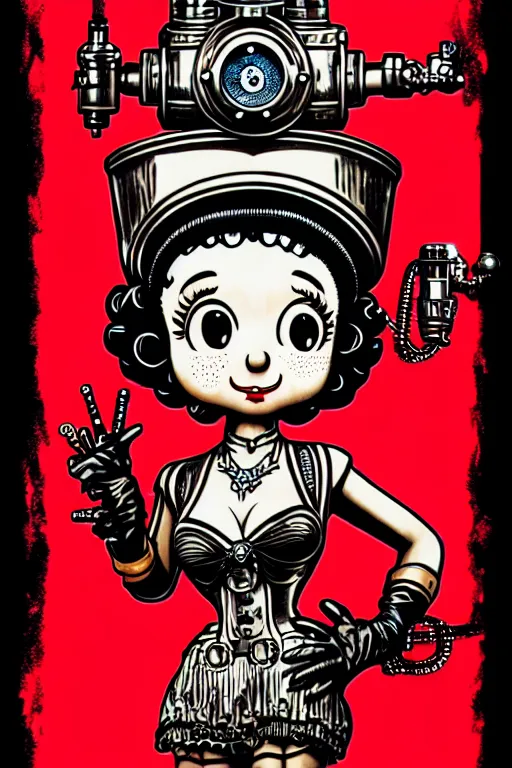 Image similar to steampunk cryo chamber containing betty boop, high details, intricately detailed, by vincent di fate, inking, 3 color screen print, masterpiece, trending on artstation,, sharp, details, hyper - detailed, hd, 4 k, 8 k