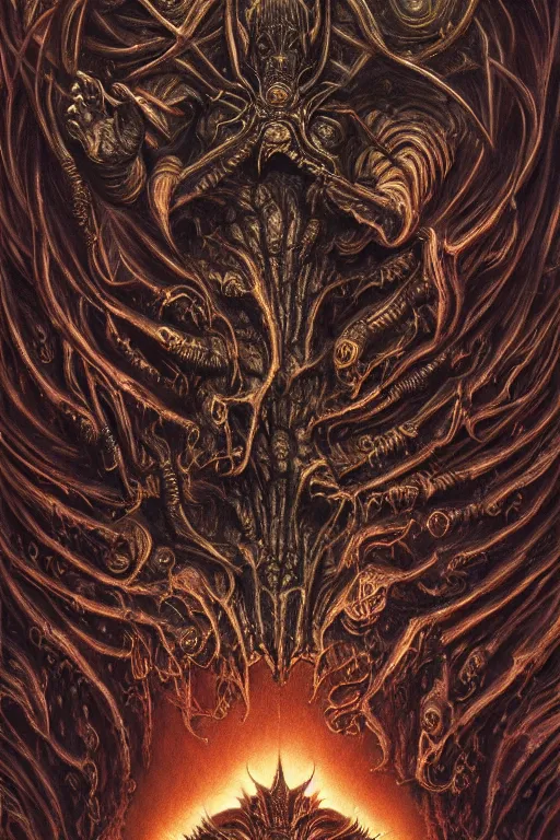 Prompt: portrait of majestic archdemon, in style of Doom, in style of Midjourney, insanely detailed and intricate, golden ratio, elegant, ornate, horror, elite beautiful fallen angel, ominous, haunting, matte painting, cinematic, cgsociety, H.R. Giger, James jean, Noah Bradley, Darius Zawadzki, Zdizslaw Beksinski, vivid and vibrant