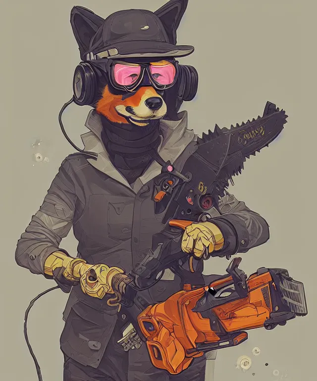 Image similar to a portrait of an anthropomorphic cyberpunk corgi holding a chainsaw, fantasy, elegant, digital painting, artstation, concept art, matte, sharp focus, illustration, art by josan gonzalez